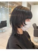 ＊黒髪ネオウルフカット！個性的ミディアムウルフレイヤーカット