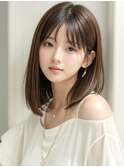 くびレイヤーエモージュ小顔カットシースルーバング大人ガーリー