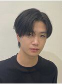 韓国風センターパートシースルーバングメンズ透明感カラー