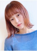 Say.ミディアムボブチェリーブラウンミニウルフワインレッド青山