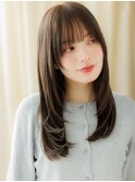 グレーベージュ美髪艶感ストレート姫カットレイヤーロングW川口