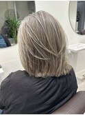 くびれショートボブ40代50代グレイカラー白髪染め白髪ぼかし