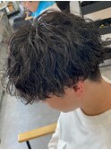 ツイストスパイラルパーマツーブロック刈り上げメンズマッシュ