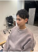 アップバング  ツーブロック スパイラルパーマ ショート