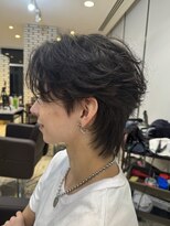 韓国へアカルマパーマカルマバング センターパート黒髪ウルフ