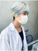 【堀惠洋平】ホワイトベージュ　ハイトーン　裾カラーブルー