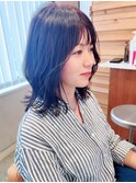 黒髪　ミディアムヘア　小顔ヘア　前髪なし