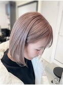 O-TETE ピンクベージュミルクティーカラーボブスタイル