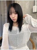 美髪ストレートレイヤーミディアムシースルーバングヘア