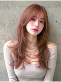 韓国風ウェーブレイヤー × ピンクベージュ