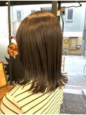 ロングショートワンカールパーマカーキグレージュ前髪錦糸町
