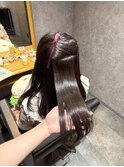 酸性縮毛矯正/ピンクラベンダーブラウン/福岡天神ストレート