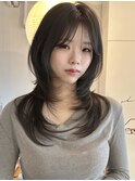 韓国風/レイヤー/前髪カット/オリーブ/透明感/ハッシュカット