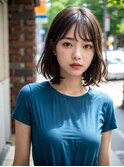 ◎前髪パーマ レイヤーロング 黒髪 グレーベージュ 小顔