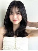 くびれ巻きレイヤー顔周り前髪シースルー就活ヘアブルーブラック
