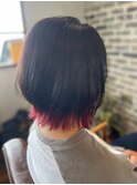 インナーカラーレッド　× ショートボブ