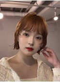ミニウルフ　オレンジ　艶カラー　小顔カット　ウルフボブ