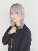ミニウルフ/くすみブルー/流れるレイヤー/インナーハイライト