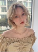 ホワイトベージュ/ブリーチカラー/韓国風ボブスタイル/AM