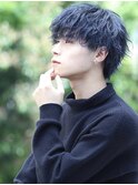 メンズツイストスパイラルパーマブルーブラックカラー