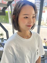 ヘアー アイス 御器所本店(HAIR ICI) 20代30代透明感暗髪オリーブグレージュ丸みかき上げボブ