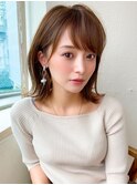 ミニウルフ前髪パーマ韓国くびれミディアムチェリーブラウン