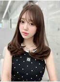 王道可愛いワンカール韓国ヘア/斜め前髪/鎖骨ミディアムレイヤー