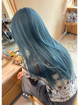 エルム 原宿 表参道(yelm) ターコイズブルー×ロングレイヤー/ダブルカラー/ケアブリーチ