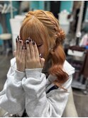 編み込みお団子入りサイドテール