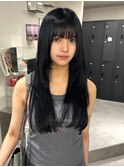 9215髪質改善内巻きシャギーレイヤーロング韓国ぱっつん前髪