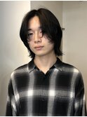 =メンズボブ/ダークアッシュ/ニュアンスパーマ／メンズウルフ