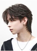 韓国へアカルマパーマカルマバング センターパート黒髪ウルフ