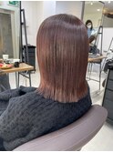 切りっぱなしボブ×ピンクブラウン