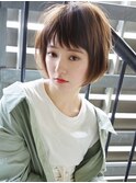 春ヘア　入学式　マロンベージュ　小顔ボブ　イメチェン