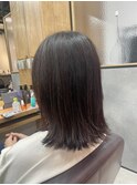 切りっぱなしミディアム×ピンクブラウン