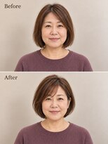 aptas 青山/表参道 白髪染め/白髪ぼかしハイライト/ボリュームアップエクステ&nbsp;50代の大人耳かけボブ｜表参道・青山