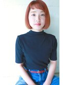 オレンジカラー ダブルカラー ミニボブ ブリーチカラー