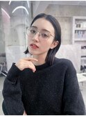 黒髪韓国小顔レイヤーイメチェン暗めオリーブグレークラゲヘアー