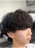 渋谷シャドウパーマメンズマッシュウルフセンターパートカット