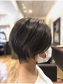 大人可愛い小顔丸みショートボブ/ヌーディベージュ/ボブウルフ