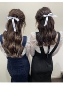 波ウェーブハーフアップ