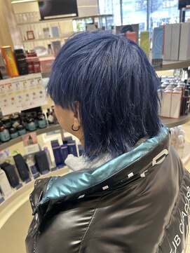 ヘアーザラブズラフズ オーガニカ 北九州(HAIR THE LOVES LAUGHS ORGANICA) ダブルカラー ネイビーブルー ウルフカット