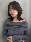 大人/小顔/レイヤーカット/シースルーバング/黒髪/ネビージュ