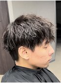 メンズ/アップバング/ツーブロックマッシュ/束間ショート/波巻き