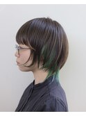 ウルフ/ショート/レイヤーカット/インナーカラー/グリーン/豊橋