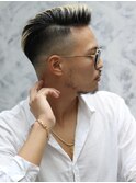外国人風ホワイトカラー×スキンフェード×かき上げバング