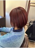 ワインレッドショートボブ_イメチェン前髪レイヤーカット_412