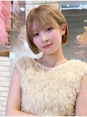 卵型 ミニボブ 切りっぱなしボブ ベージュM20250926