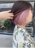 20代30代大人可愛いインナーカラー耳掛けロブヘアペールピンク