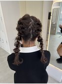 ツイン編みおろしヘア/アップヘア/ローポニー/結婚式ヘアセット